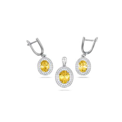 Oval Double Frame Yellow Pendant Set