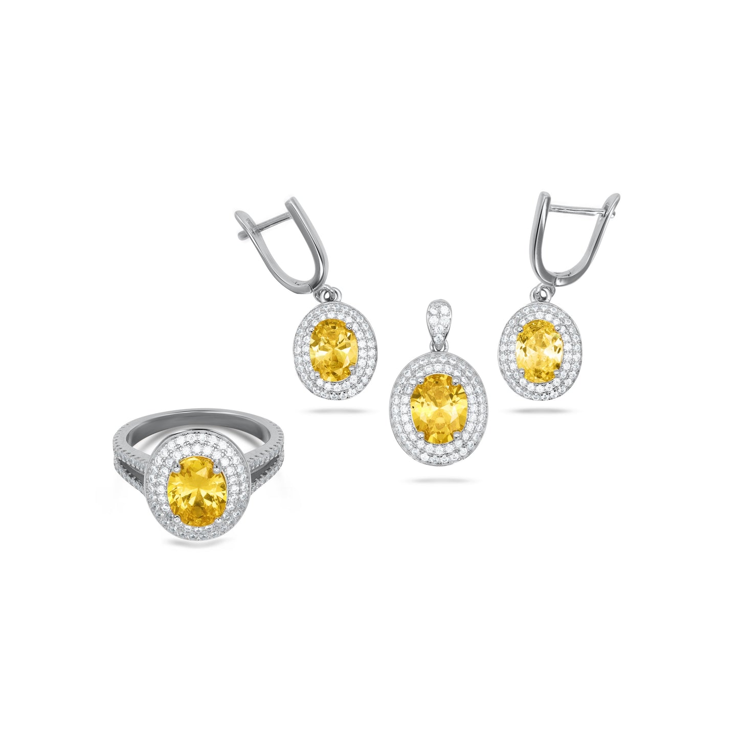 Oval Double Frame Yellow Pendant Set