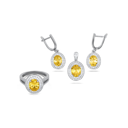 Oval Double Frame Yellow Pendant Set