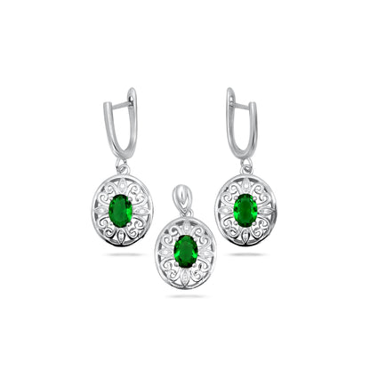 Round Green Flower Pendant Set
