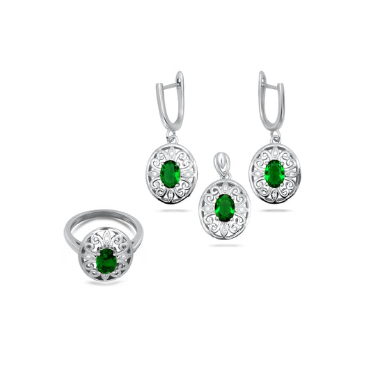 Round Green Flower Pendant Set