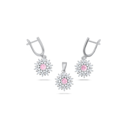 Pink Round Flower Shape Pendant Set