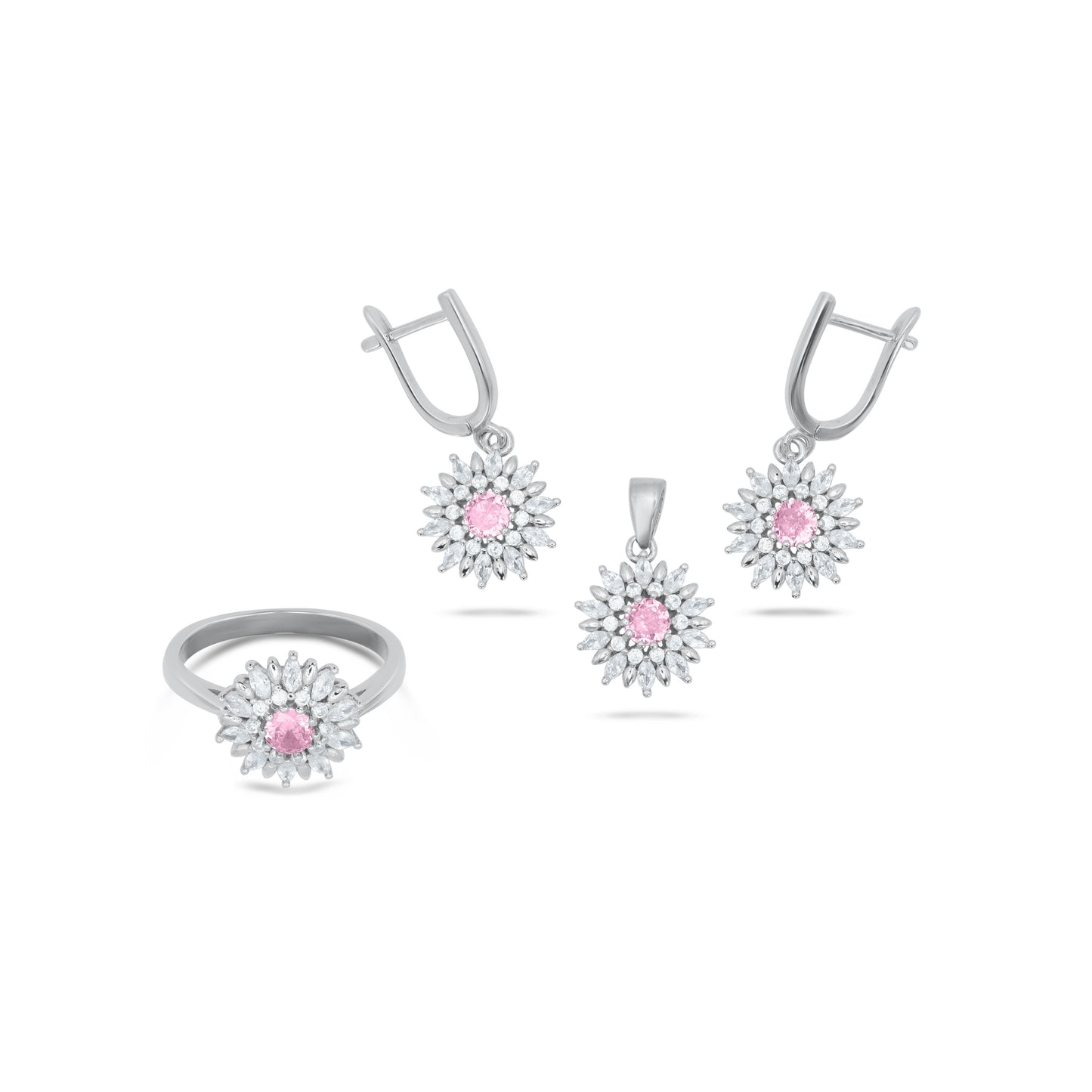 Pink Round Flower Shape Pendant Set