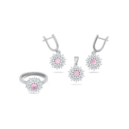 Pink Round Flower Shape Pendant Set