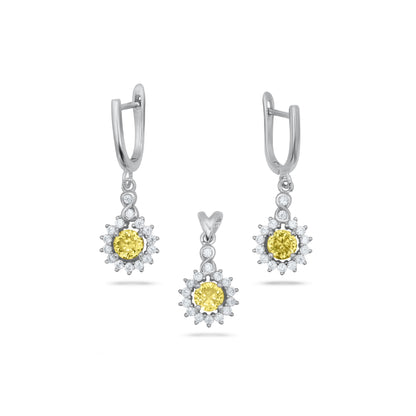 Yellow Round Stone Pendant Set