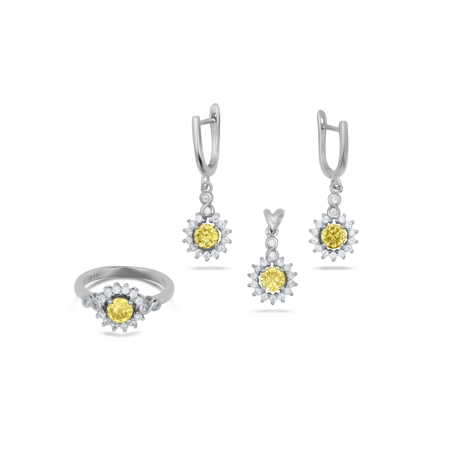 Yellow Round Stone Pendant Set