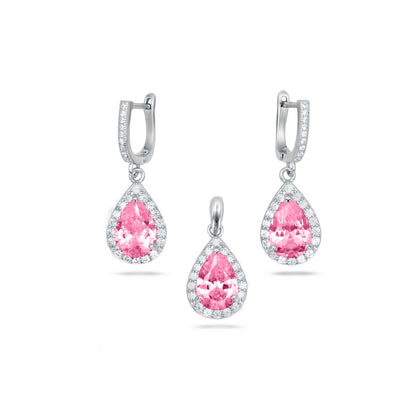 Pink Oval Shape Pendant Set