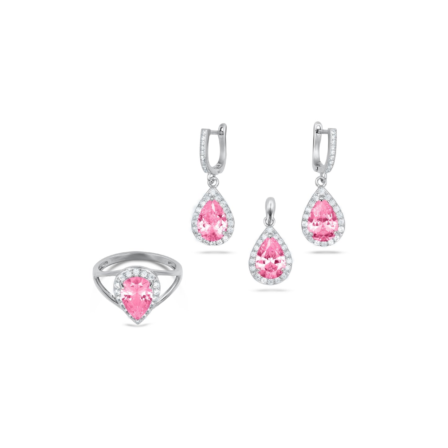 Pink Oval Shape Pendant Set