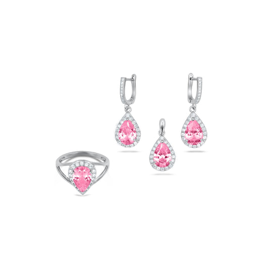 Pink Oval Shape Pendant Set