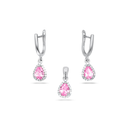 Pink Teardrop Pear Shape Pendant Set