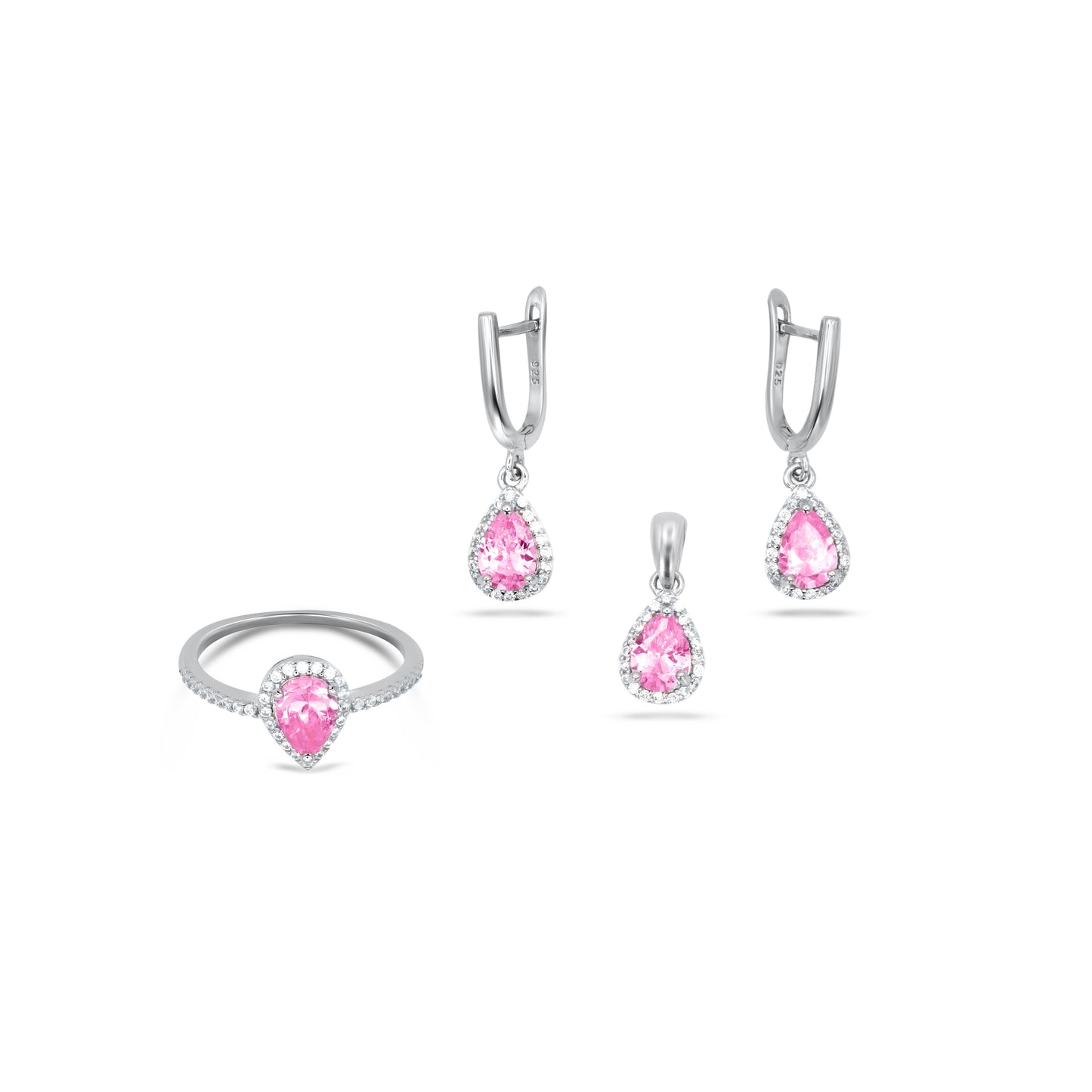 Pink Teardrop Pear Shape Pendant Set