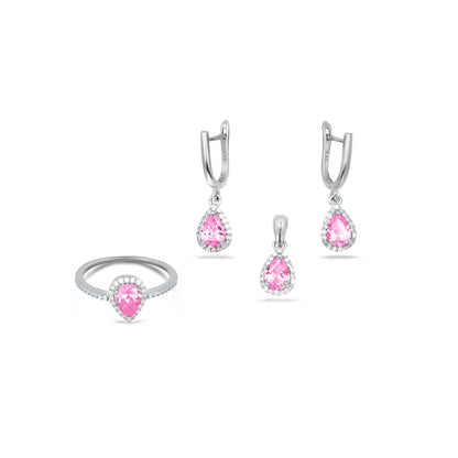 Pink Teardrop Pear Shape Pendant Set