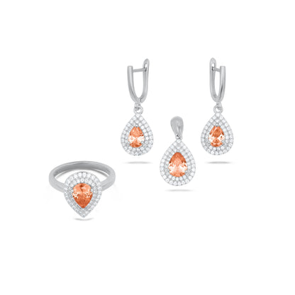 Orange Pear Shape Pendant Set