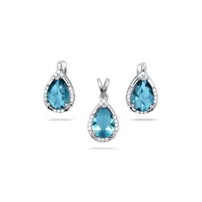 Pear Shape Blue Pendant Set