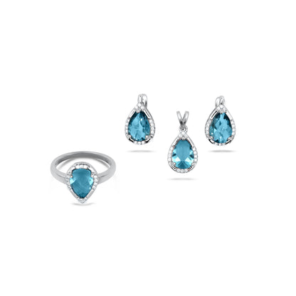 Pear Shape Blue Pendant Set