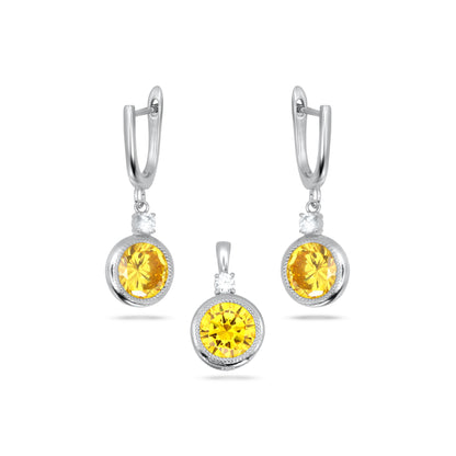 Yellow Drop Round Pendant Set
