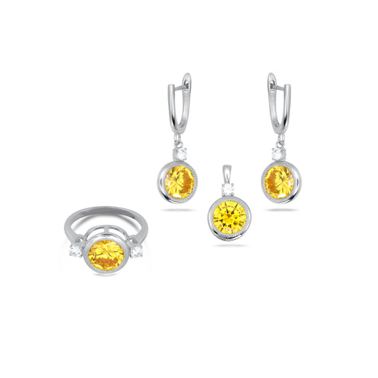 Yellow Drop Round Pendant Set