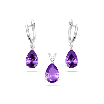 Amethyst colour Pear Shape Pendant Set