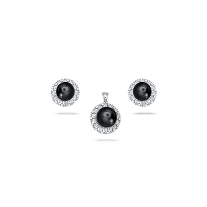 Sterling Silver Black Halo Pendant Set