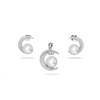 Crescent Moon Pearl Pendant Set