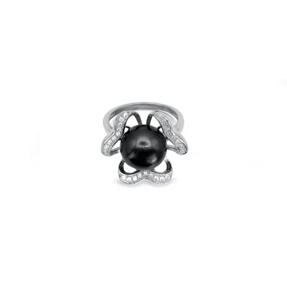 Flower Black Pearl Pendant Set