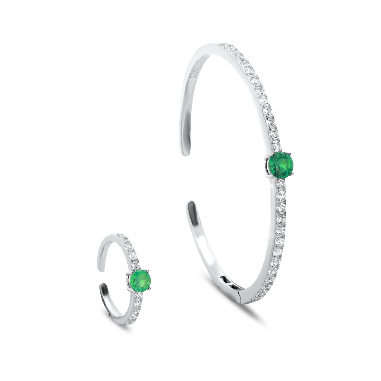 Fine Ring And Sterling Silver Green Stone Bangle