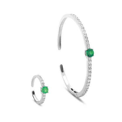 Fine Ring And Sterling Silver Green Stone Bangle