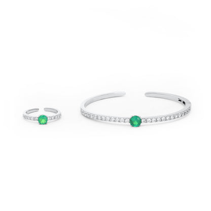 Fine Ring And Sterling Silver Green Stone Bangle