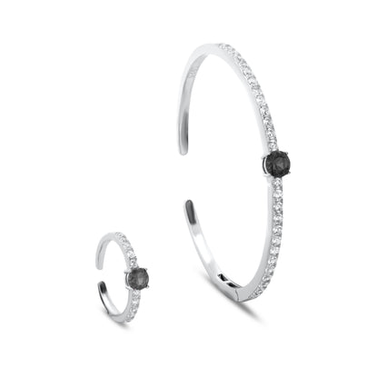 Fine Ring And Sterling Silver Black Stone Bangle