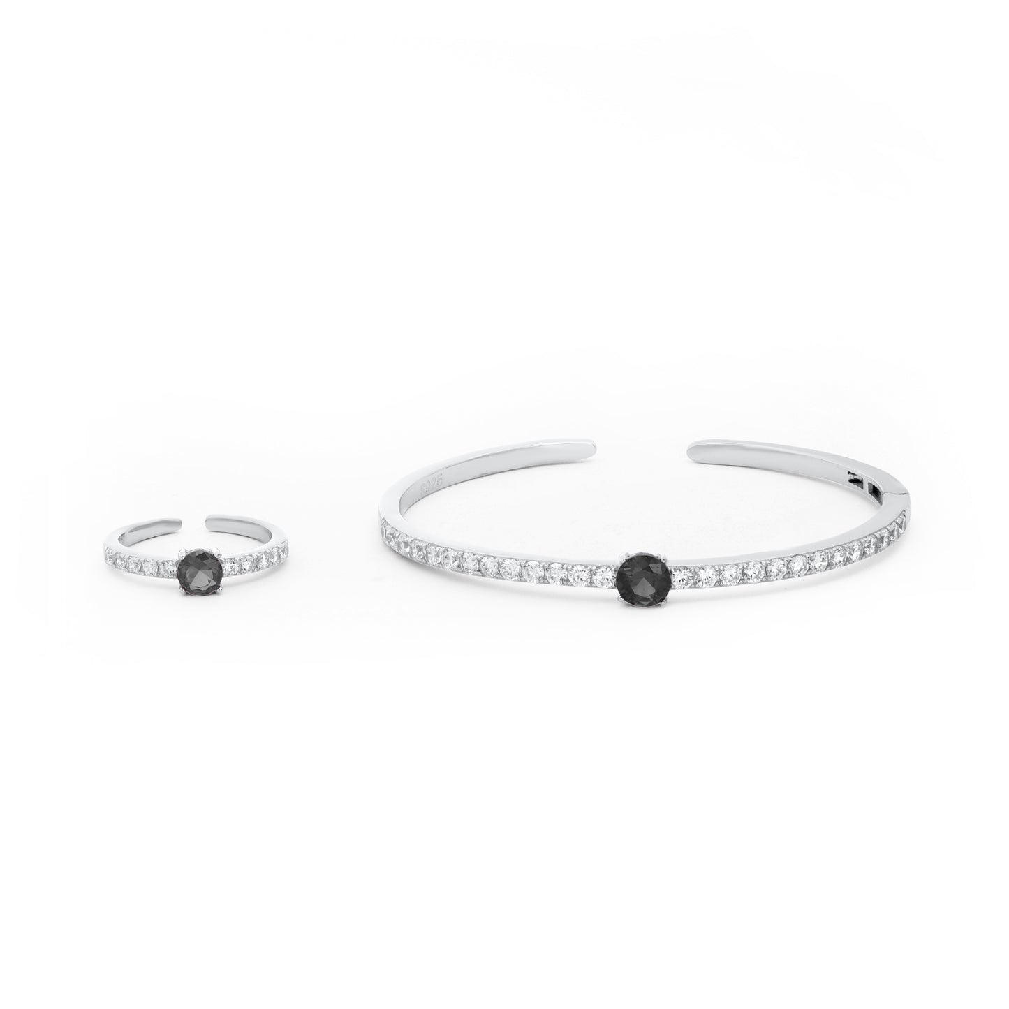 Fine Ring And Sterling Silver Black Stone Bangle