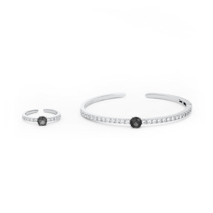 Fine Ring And Sterling Silver Black Stone Bangle